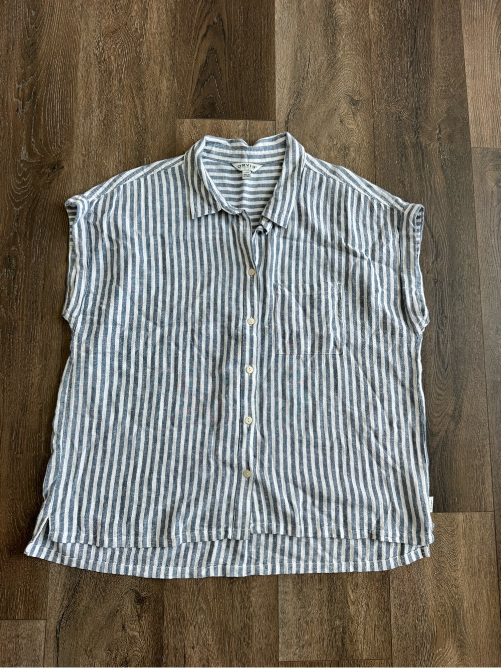 Orvis Blue and White Striped Linen Button-Down Shirt